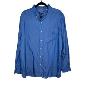 Chaps Women's XL Blue Button Down Shirt Long Sleeve Easy Care Twill Pocket Top